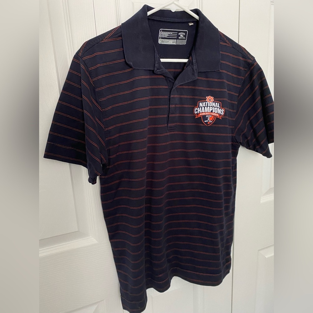 Men’s large navy/orange striped AU Auburn 2010 Nat Champ collared shirt